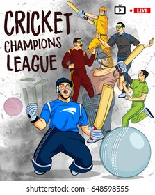 illustration of batsman and bowler playing cricket championship sports