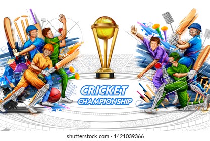 illustration of batsman player playing cricket championship sports 2019