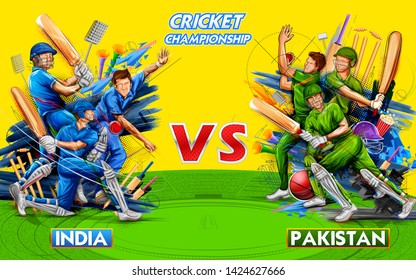 illustration of batsman player playing cricket championship sports 2019