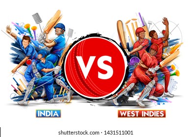 illustration of batsman player playing cricket championship sports 2019