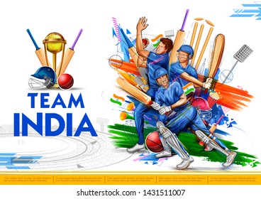 illustration of batsman player playing cricket championship sports 2019