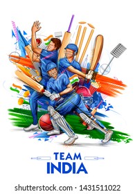 illustration of batsman player playing cricket championship sports 2019