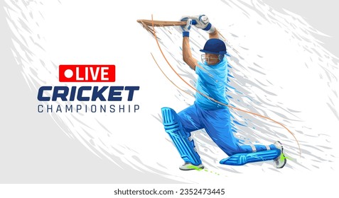 illustration of batsman player playing cricket championship sports. Batsman In Playing Action On Abstract poster. Live Cricket championship banner design