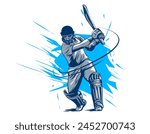 illustration of batsman playing cricket. Batsman In Playing Action On Abstract poster. Cricket championship banner design