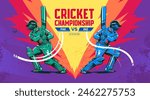 illustration of batsman playing cricket. Batsman In Playing Action On colorful vector background. Cricket match banner design. PAK VS IND cricket player in action.