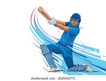 ilustración del bateador jugando al cricket. Bateador En La Acción Sobre El vector Abstracto