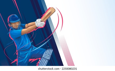 illustration of batsman playing cricket. Batsman In Playing Action On Abstract vector. Cricket championship banner design