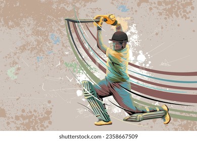 illustration of batsman playing cricket. Batsman In Playing Action On abstract background vector. Cricket championship poster design