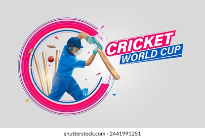 illustration of batsman playing cricket. Batsman In Playing Action On isolated white background. Cricket world cup vector poster design