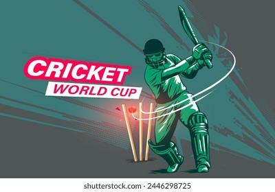 illustration of batsman playing cricket. Batsman In Playing Action On isolated dark background. Cricket world cup vector Banner design
