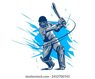 Illustration des Schlagers beim Cricketspielen. Schlagmann in Action auf Abstraktem Poster. Cricket Championship Banner Design