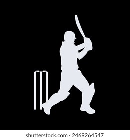 illustration of batsman playing cricket. Batsman In playing action on an isolated black background. Cricket championship vector poster design. Cricket Player Hitting Big Shot vector design eps format.