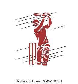 Illustration von Batsman, der Cricket spielt. Batsman im Spiel Aktion auf einzeln weißem Hintergrund. Cricket-Meisterschaft Vektorposter Design. Cricket-Spieler trifft große Shot-Vektor. Meisterschaftsbanner.