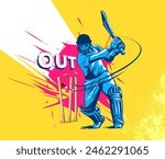 illustration of batsman playing cricket championship Vector banner. Cricket Batsman gets bowled out losing his wicket.