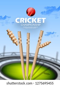 illustration of batsman playing cricket championship, Cricket stadium background