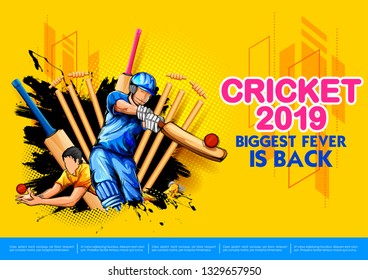 illustration of batsman playing cricket championship sports 2019