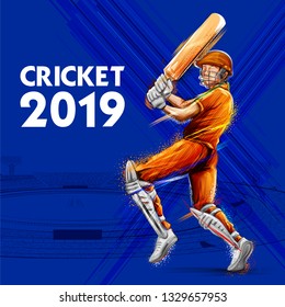 illustration of batsman playing cricket championship sports 2019