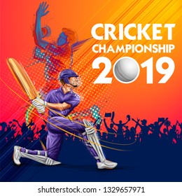 illustration of batsman playing cricket championship sports 2019