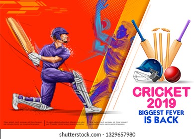 illustration of batsman playing cricket championship sports 2019