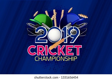 illustration of batsman in playing, cricket championship, background