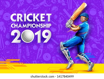 illustration of batsman playing cricket championship sports 2019