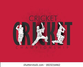 illustration of batsman playing cricket championship sports line art 