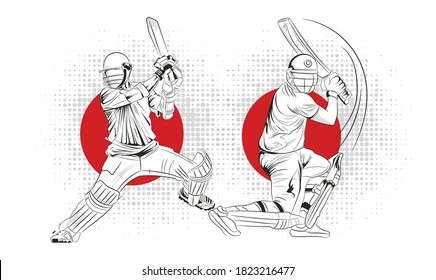 illustration of batsman playing cricket championship sports line art 