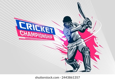 illustration of batsman playing cricket championship Vector banner. Live Cricket championship banner design