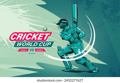 illustration of batsman playing cricket. Batsman hitting the ball in action. Cricket world cup vector Banner design.