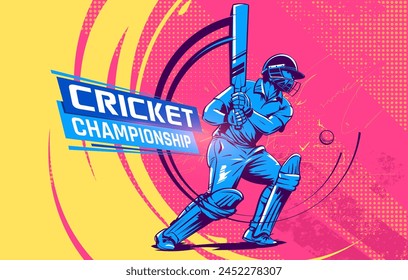 illustration of batsman playing cricket. Batsman hitting the ball in action. Cricket championship vector Banner design on colorful background.