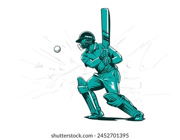 ilustración de un bateador jugando al críquet. Bateador golpeando la pelota en acción. Diseño de Anuncio de Vector de la copa mundial de críquet en fondo aislado