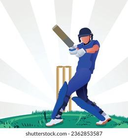 Illustration of a batsman playing cricket on the field in a colorful background