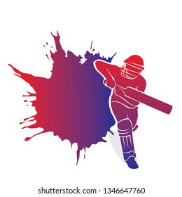 illustration of batsman playing cricket sports poster with color splash design