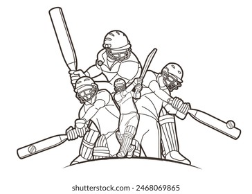 illustration of batsmans playing cricket. Batsmans In Playing Action On isolated white background. Cricket championship vector poster design.