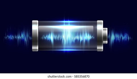 Illustration Batteries With Electric Charge, Resonance, Pulse, Cardiogram.