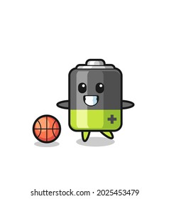 Illustration of battery cartoon is playing basketball , cute style design for t shirt, sticker, logo element