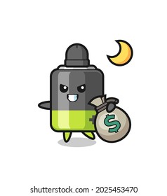 Illustration of battery cartoon is stolen the money , cute style design for t shirt, sticker, logo element