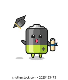 Illustration of battery cartoon throwing the hat at graduation , cute style design for t shirt, sticker, logo element