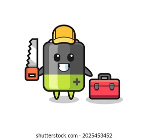 Illustration of battery character as a woodworker , cute style design for t shirt, sticker, logo element