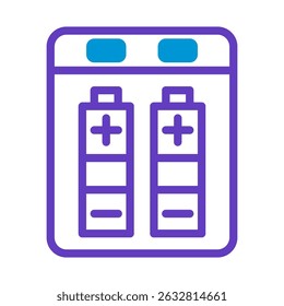 Illustration of battery charger with two batteries, simple line style design
