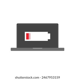 Illustration of battery charging icon, low power indicator icon, on a laptop professionally drawn on a white background