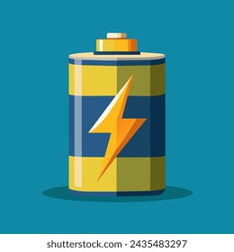 ilustración de una batería dibujada en vector sobre un fondo azul