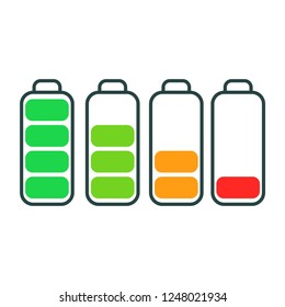 Illustration of battery level flat icon isolated on white background. Battery life, accumulator, battery running low vector.