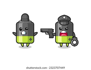 illustration of battery robber with hands up pose caught by police , cute style design for t shirt, sticker, logo element