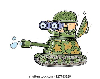 Illustration Battle Tank Flying Soldier Pointing Stock Vector (Royalty ...