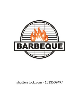 Illustration Bbq, barbecue, Barbeque grill logo vector for stamp in the shape of fire