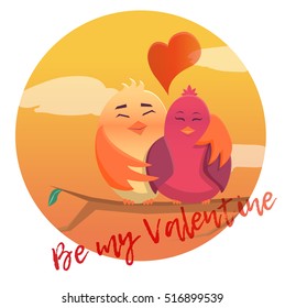 Illustration "Be my Valentine" with two lovely birds