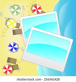 Illustration of beach from above with photo frames