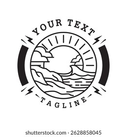 illustration of a beach atmosphere in the form of black and white lines. suitable for icons, symbols, element designs or other design needs