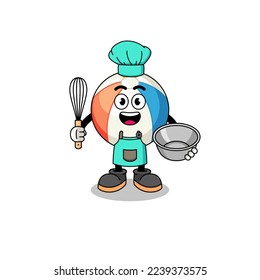 Illustration of beach ball as a bakery chef , character design